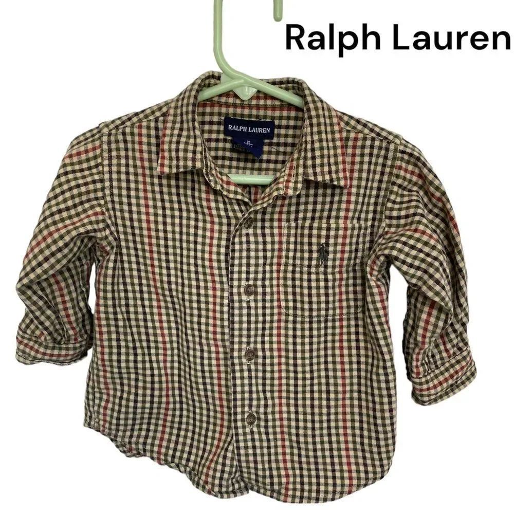 Ralph Lauren 100% cotton long sleeves button down plaid shirt 6-12 M